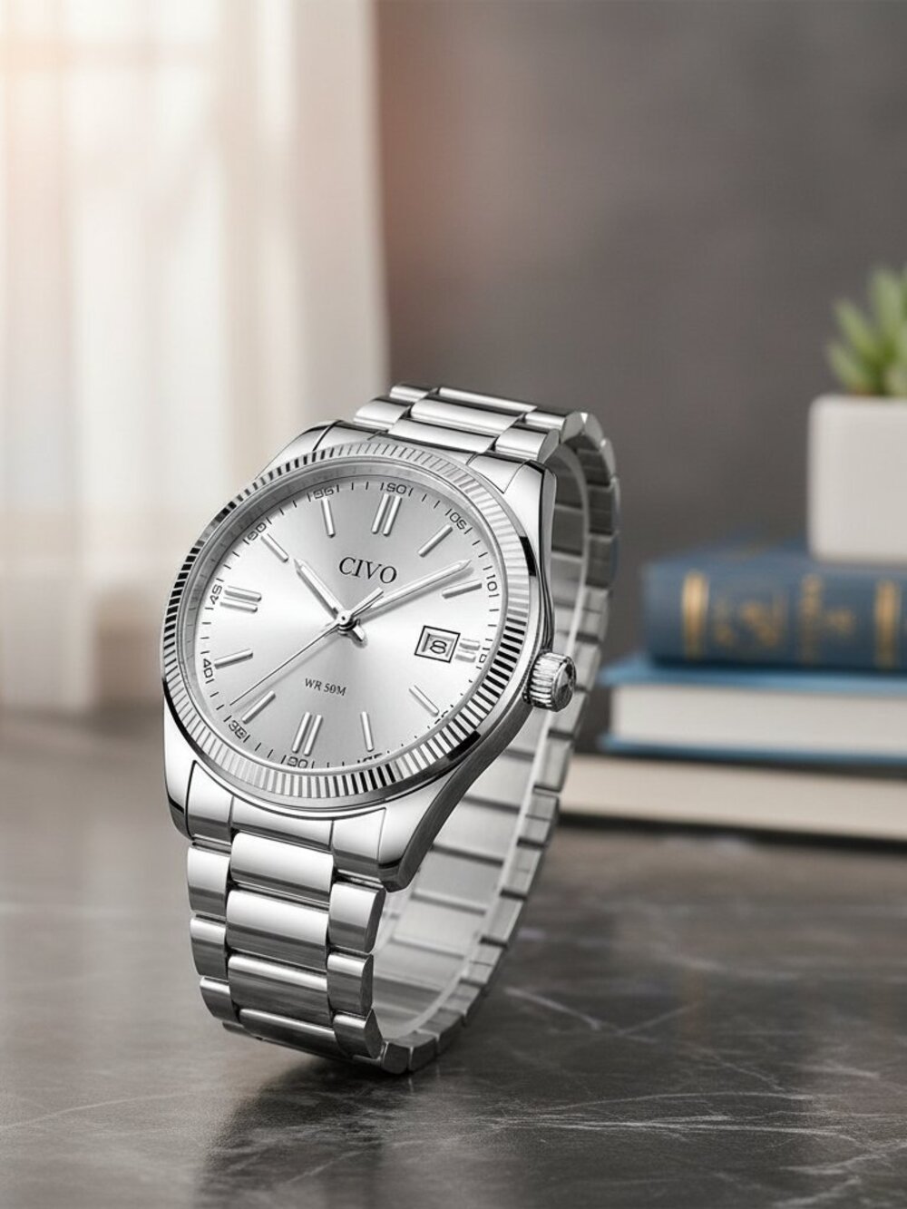 Watch for Men Analog Silver Wrist Quartz Movement Stainless Steel Luminous